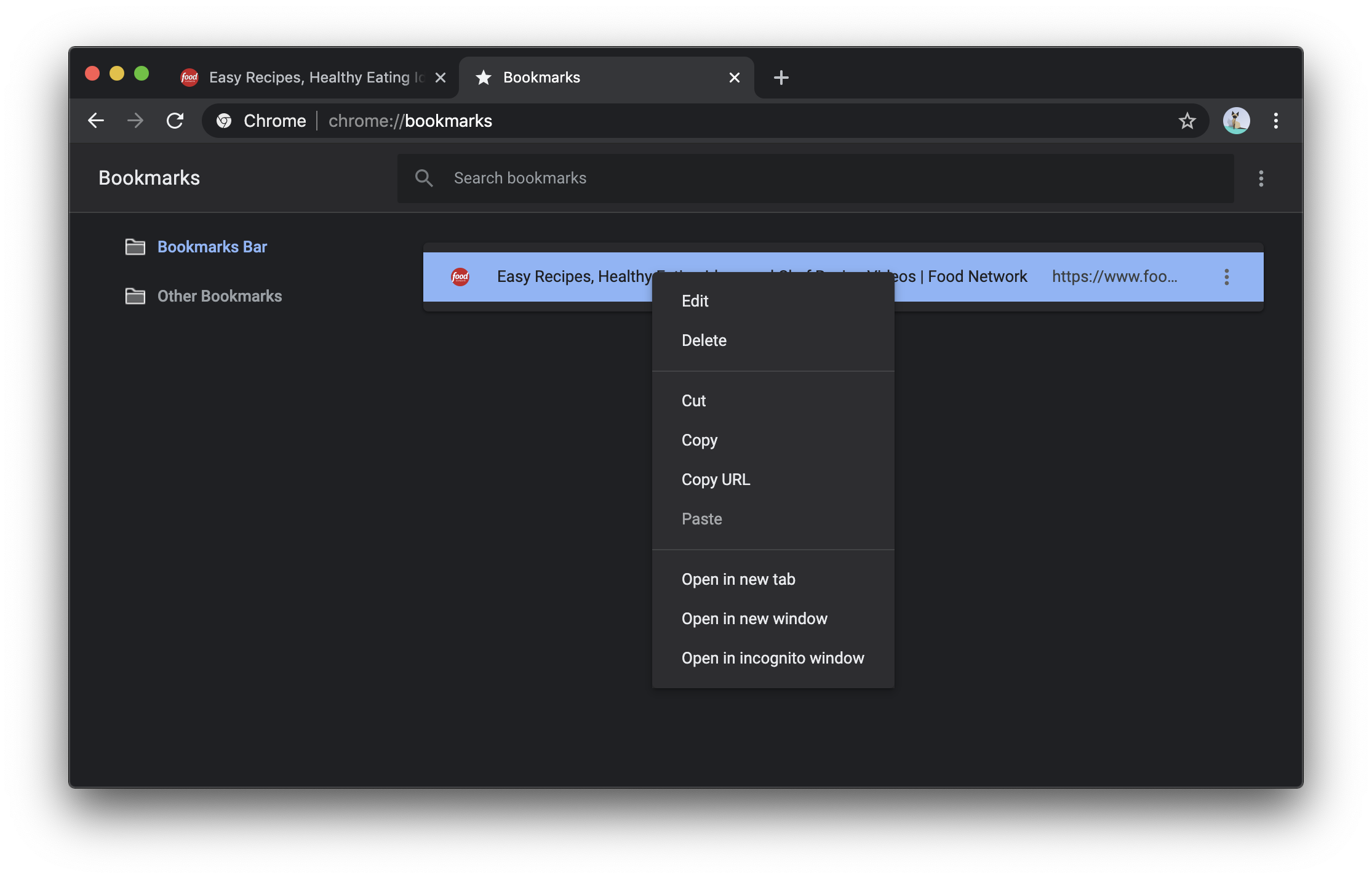 Editing a bookmark in the bookmarks manager in Chrome