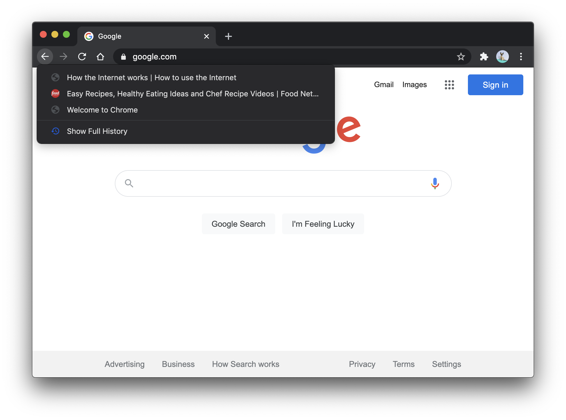Holding the back button in Chrome